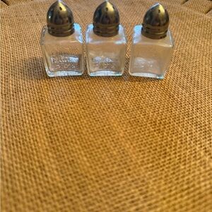 Vintage Set of 3 Square Glass Salt & Pepper Shakers with Silver Tops